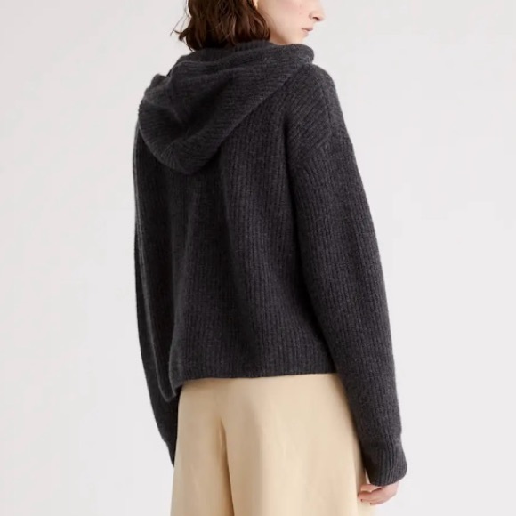 Size Small Quince Mongolian Cashmere Fisherman Pullover Hoodie Charcoal Grey - Picture 2 of 7